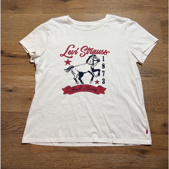 Levi's Tops - Levi Strauss Womens Graphic T Shirt White Built Strong Horse 1873 Cotton Medium